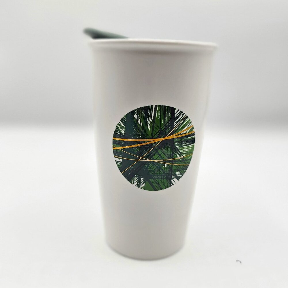 Starbucks Crosshatch Graphic Green Dot Ceramic Tumbler Cop White Green 2…
